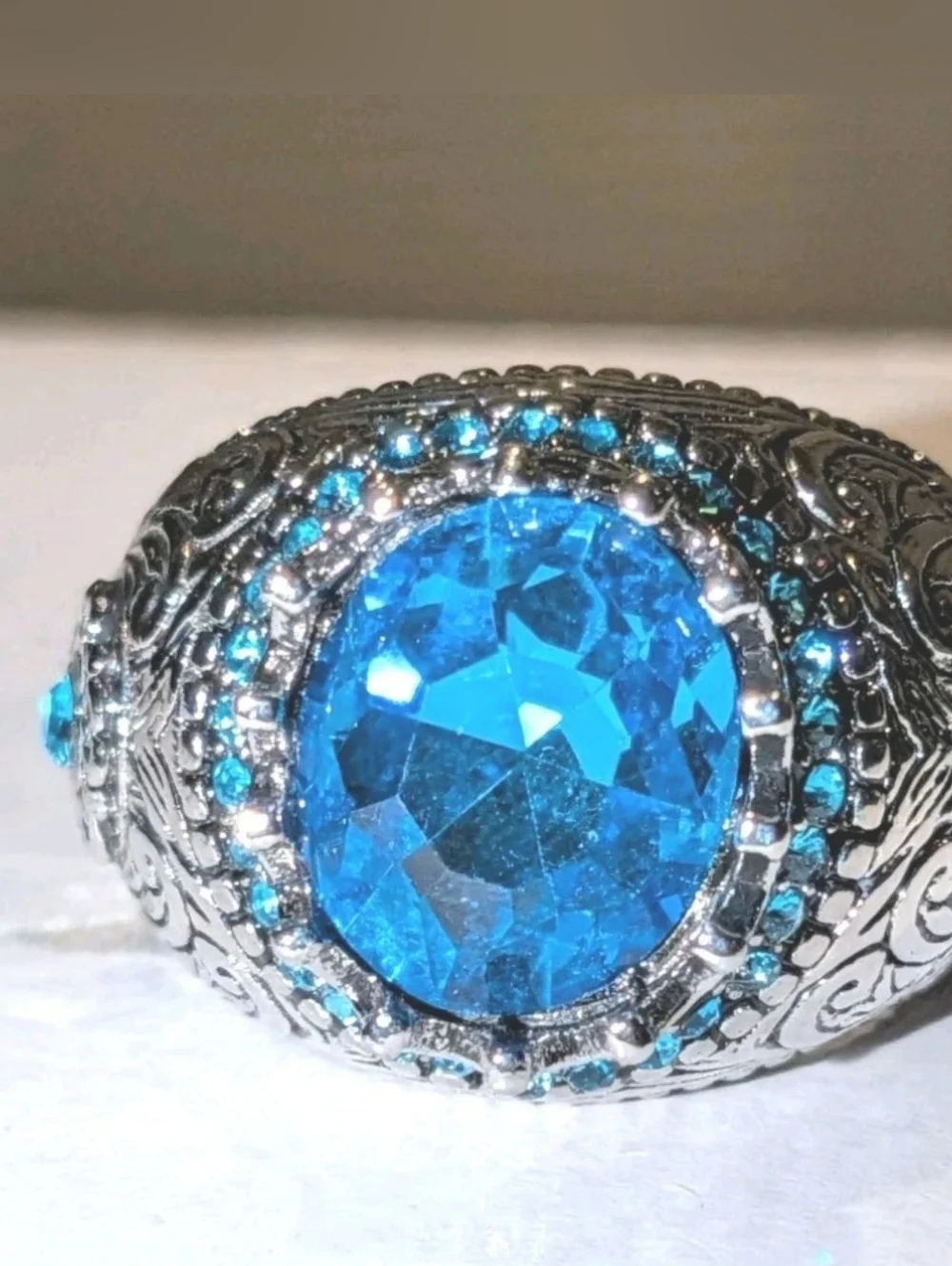 Men's Turkish Vintage Style Ring Silver Plated 5 Ct Lab-Created Sapphire Sz 10